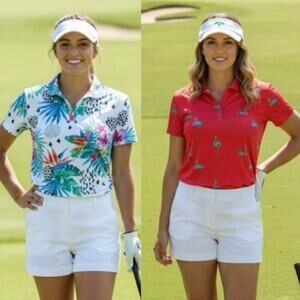 NWOT Women’s YATTA Golf Lightweight Polo Flamingo Tropical Shirt Lot Size XL